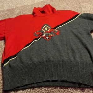 Vintage ESCADA Fleur de lis Collared Sweater size 42 New Wool red/grey